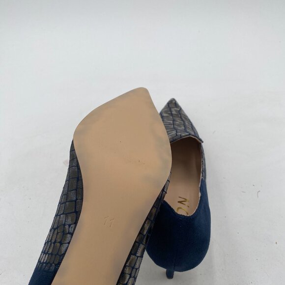 YDN Alligater Navy Mid Heels Slip on Loafer Pumps Pointy Toe Slide Suede Shoes - Picture 6 of 8